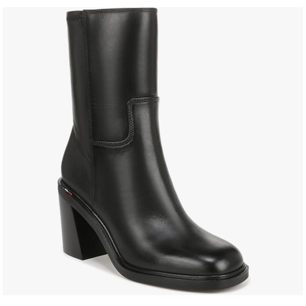Franco Sarto‎ Womens Black Leather Block Heel High Ankle Boots Italian 9.5M NEW